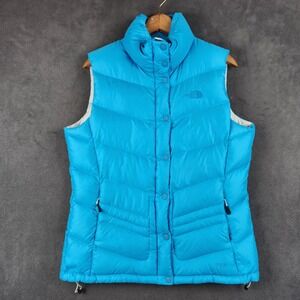 The North Face Nuptse 700 Down Puffer Vest Womens Large Cyan‎ Blue F10 AMXS